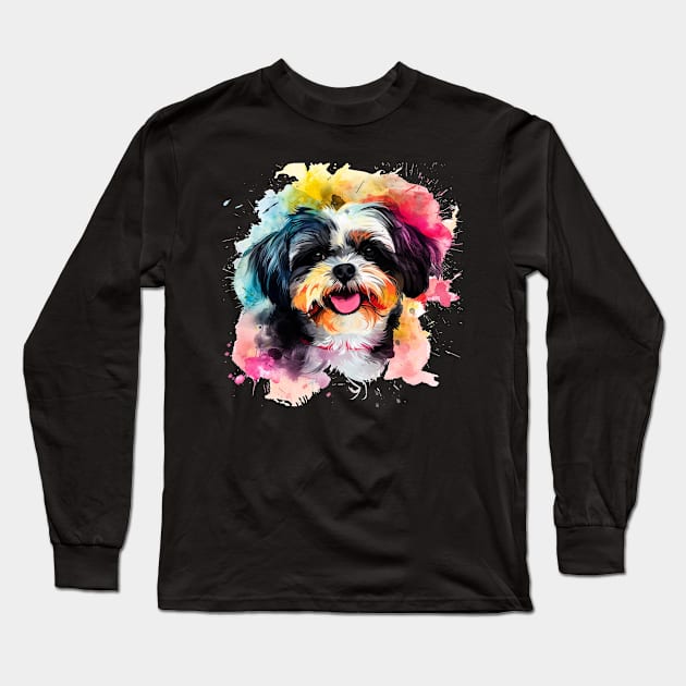 Shih Tzu Dog Water Color Pop Art Design for Dog Lover Long Sleeve T-Shirt by karishmamakeia